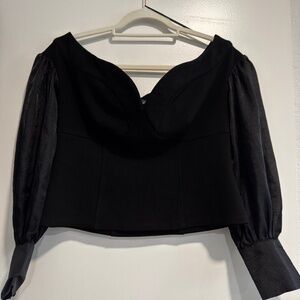Chic Black Women's Blouse with Puff Sleeves